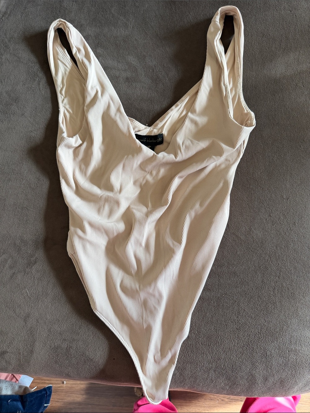House of Harlow 1960 Ribbed Scoop-Back Bodysuit in Cream